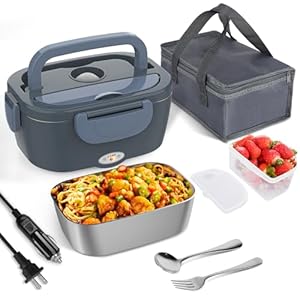 Electric Lunch Box Food Heater, 60-80W Heated Lunch Boxes for Adults Man Work Car Truck, Portable Food Warmer Heating Lunch Box with 1.5L 304 Stainless Steel Container, 12V/24V/110V