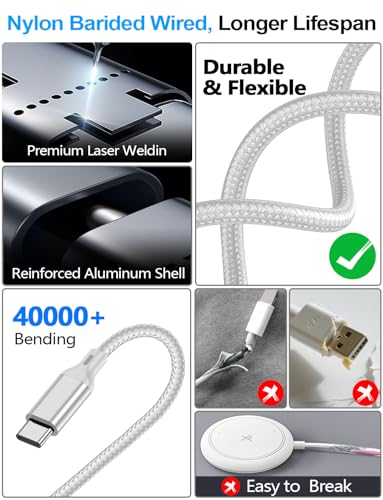 Travel Essentials,Multi Charging Cable for Apple Watch Charger/iPhone Charger/Samsung Charger,USB A & Type C Power Cable for iWatch Ultra/10-2/iPhone 17-11/Samsung S26,eBook Readers,Car[1.2M]-White - Thumbnail 5