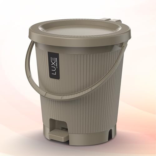 Image of KOLORR Luxe Premium Plastic Pedal Dustbin | Modern Plastic Waste Bin, Trash can with Sleek Design for Home, Kitchen, Office, Bathroom & Washroom - Medium, Lt Brown