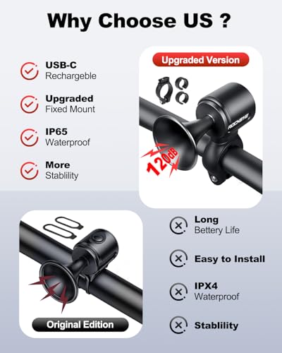 Bocina eléctrica para bicicleta YBLNTEK, recargable USB-C, 120dB, impermeable IP65, batería 300mAh, compatible con manillares de 22.2 y 25.4 mm miniatura 6