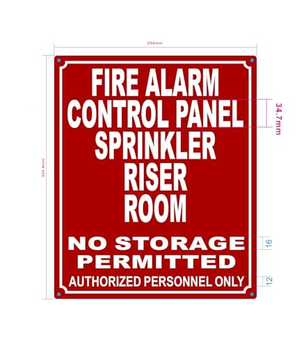 Fire Alarm Control Panel Sprinkler Riser Room Sign, Red,Aluminum, Wall Mount, Reflective, No Storage Permitted, Authorized Personnel Only. commercial use 10x12 inch