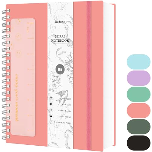 Qefuna Notebook B5 a Righe, Quaderno a Spirale 300 Pagine,