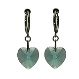 font-size:12px;>length 3.8cm. CERCEAU VALENTINE Hematite Light Turquoise Crystal Heart Clip On Earrings