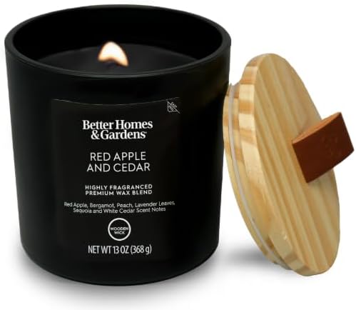 Better Homes & Gardens Wooden Wick Jar Candle -13oz (Warm Leathered Amber)
