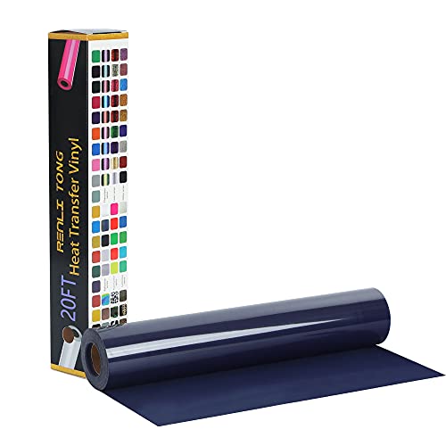 RENLITONG HTV Iron on Vinyl 12Inch by 20ft Roll HTV Navy Heat Transfer Vinyl for T-Shirt HTV Vinyl Rolls Easy to Cut & Weed for Heat Vinyl(Navy)