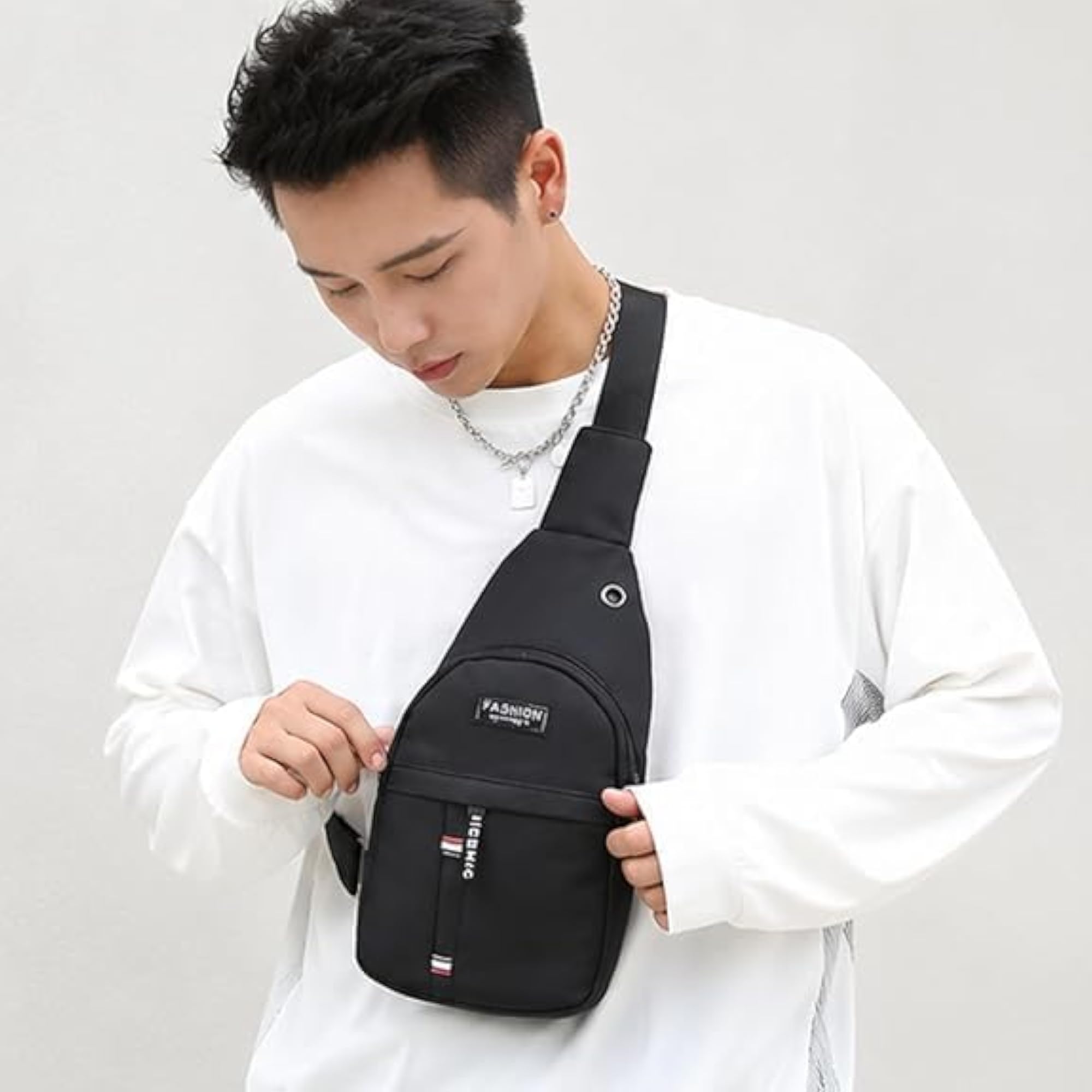 Men's Stylish Black Chest Bag with Adjustable Strap