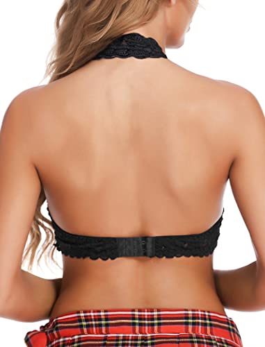 Avidlove Floral Lace Bra For Women Racerback Bralette Unpadded Deep V Neck Wireless T-Shirt Halter Bra Black #TOP4