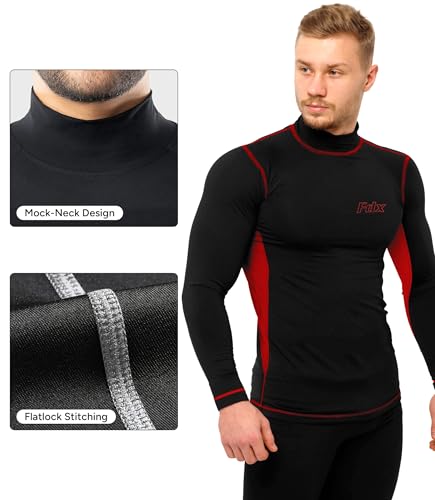 FDX Men's Super Thermal Compression Armour Base Layer Long Sleeve Cold Wear Top (Red-XL) - Image 2