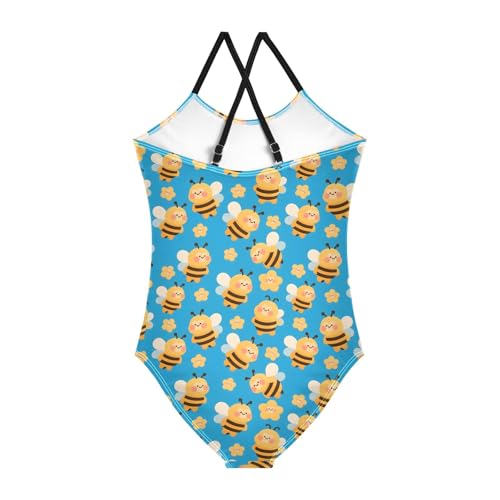 senya Girls Swimsuits One-Piece Swimwear Tie Bathing Suit Beach Summer Round Neck 7-8T Bee Pattern2