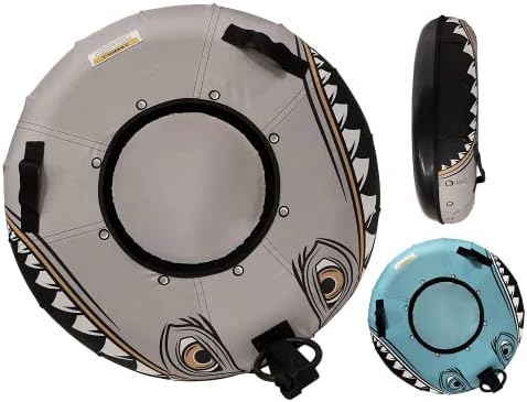 SNOWI 2 Pack The Monster Heavy Duty Inflatable Snow Tube w/Hard Plastic Bottom for Max Speed Large Commercial Grade Towable Snow Sleds w/Handles