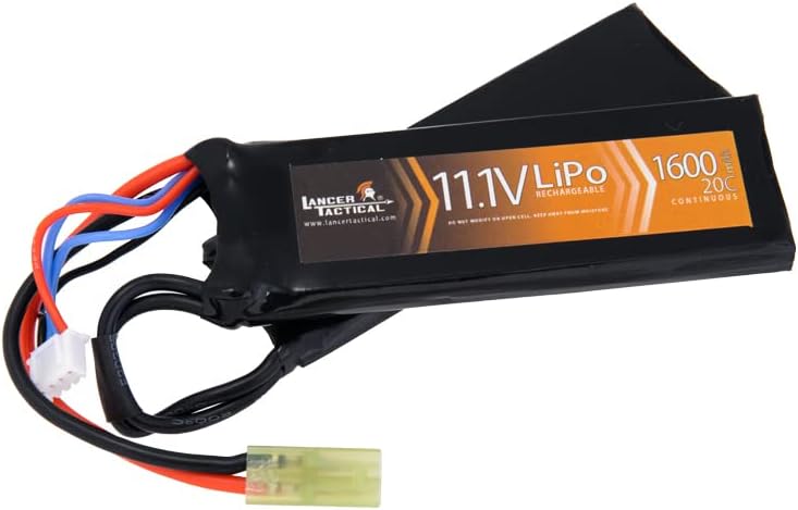 Lancer Tactical LiPo Airsoft Battery Compatible with Lancer AEG Airsoft (11.1V, 1600mAh 20C Nunchuck)