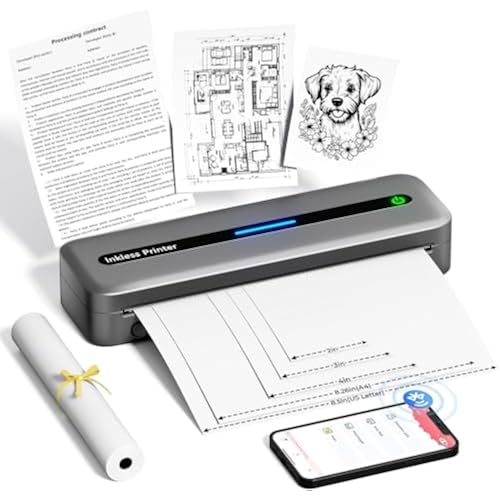 Wireless Inkless Thermal Printer, Bluetooth Mobile Printer for Phone