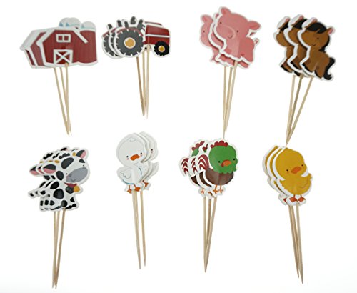 Bilipala Farm Zoo Animal Cake Cupcake Appetizer Decorations Toppers Picks, 24 Counting