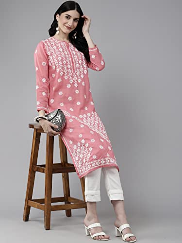 Image of Ada Women's Cotton Regular Fit Tunic Hand Embroidered Lucknowi Chikankari Ethnic Wear Kurta Kurti A130717
