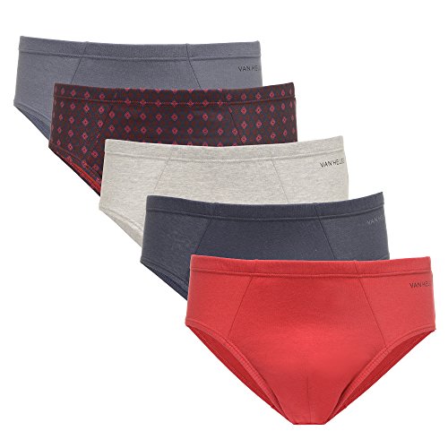 Van Heusen mens 5 PACK LOW RISE BRIEF CHILI PEPPER/PARISIAN NIGHT/HEATHER GREY/FIRED BRICK PRINT/OMBRE BLUE S
