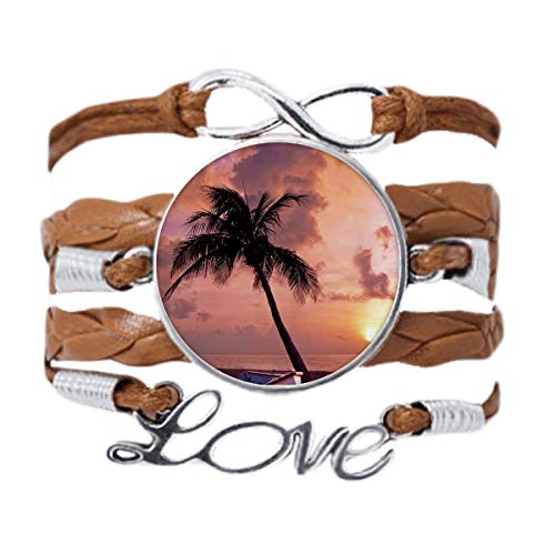 Bateau palmier photo la corde tordue de cuir noir bracelet haut de gamme