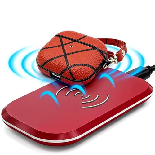 Image of Basketball AirPods Pro 3 Case 2025, Premium PU Leather Protective Cover with Keychain, Cute Hard Shell Earbuds Case, Red