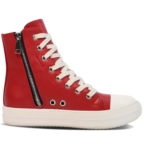 Image of IMPREMEY Women's High Top Sneakers Lace Up PU Leather Shoes with Thick Soles and Zipper, Fashionable Walking Shoes