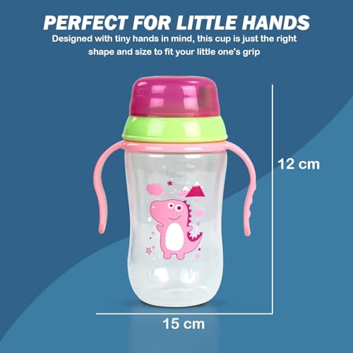 Image of BAYBEE 300ML Baby Sipper Cup for Kids -BPA-Free, Leakproof, Spill-Proof Feeding Bottle with Soft Silicone Handle|Toddler Sippy Cup, Training Bottle for Babies, Infants, Boys & Girls (Pink,6M-3Y)