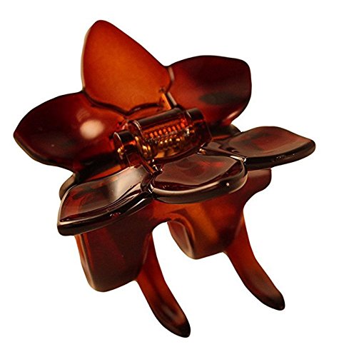 Parcelona French Clove Flower 4 Teeth Celluloid Acetate Made in France Covered Spring Tortoise Shell Brown Pony Holder Hair Claw - 2 Inch