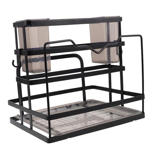 Unomor Sturdy Sink Organizer Carbon Steel Kitchen Utensil Holder Countertop Soap Brush Dispenser with Drain