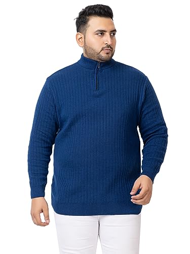 Image of Kvetoo Plus Size Men High Neck Zipper Full Sleeve Woolen Winter Sweater