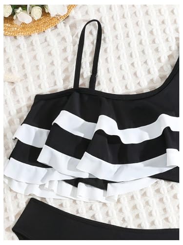 SweatyRocks Girl's Ruffle One Shoulder Swimsuit 2 Piece Bikini Sets Bathing Suit Beachwear4