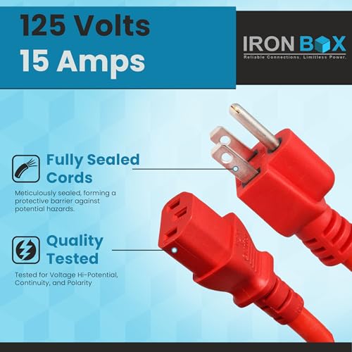 Image of IronBox Electric - Heavy-Duty 5-15P to C13 Power Cord - 3 Prong 15A 125V 14 /3 SJT PC Cable - Cord for Computer, Monitor, Subwoofer, Amplifier - Cable for Power Supply - (White 2 Foot)