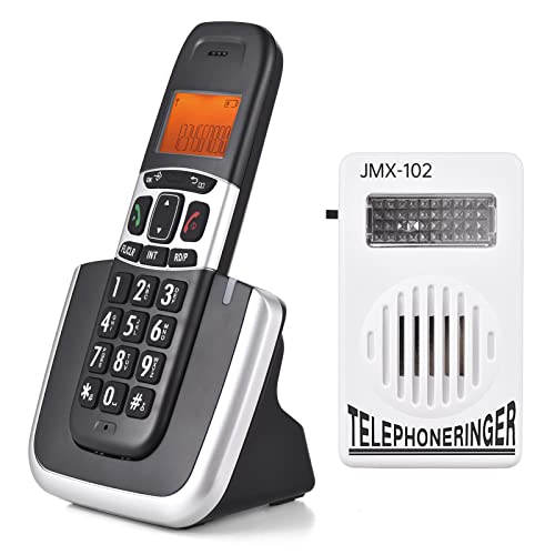HUIOP Teléfono Inalámbrico,Sistema de teléfono inalámbrico expandible con Amplificador de Timbre Soporte de Pantalla de 3 líneas Conexión de 5 Auriculares Bloqueo de Llamadas Llamadas Manos Libres