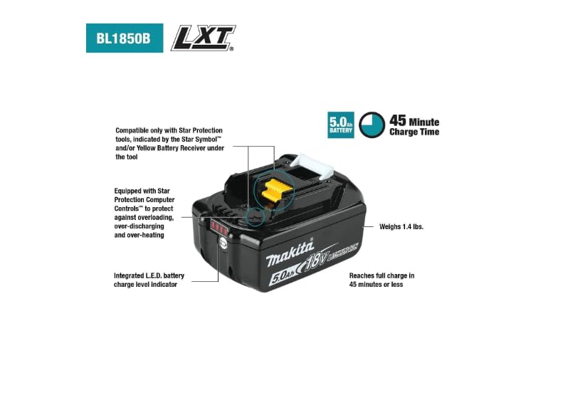 Lot De 2 Batteries 18 V 5,0 Ah Li-Ion Pour Makita BL1850B Avec Chargeur