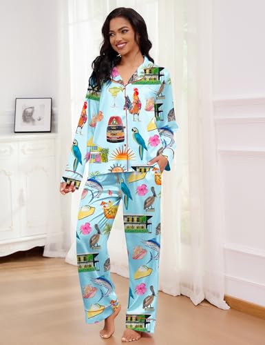 Image of SHESHOW Satin Pajamas for Women Set Long Sleeve Button Down Sleepwear 2 Piece Nightwear Women Pjs Sets Size XS-XXL