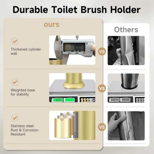 Image of Gold Toilet Brush and Holder,Extra Long Handled Toilet Brush for Bathroom,Stainless Steel Heavy Duty Toilet Bowl Brush,Deep Cleaning Modern Toilet Cleaner Brush -Space Saving, Covered Brush, Durable