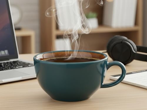 Image of Bodhi House Ceramic Soup and Coffee Wide Large Mug with Handle - Set of 1, 350 Ml Glossy Finish | Microwave Safe | for Maggi, Cappuccino, Latte, Green Tea - Cyan