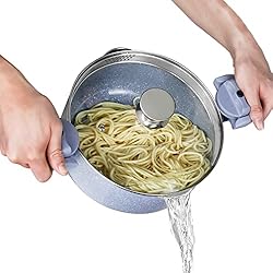 Cazuela Para Pasta Olla para pasta 24 cm olla para espaguetis 4L olla multiusos de aluminio, revestimiento cerámico, tapa con colador y asa giratoria, apta para inducción