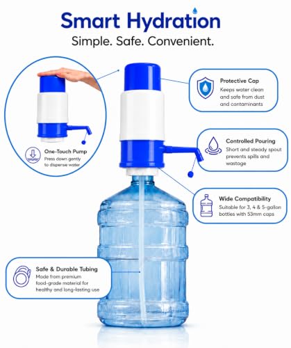 Image of Manual Water Dispenser Pump for 20-25 Litre Bottles | Portable Hand Press Water Pump| Food Grade Material| Easy Installation (Blue and White)