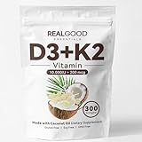 Megacephalus Real Good Essentials Vitamin D3 K2, RealGood Essentials D3+K2 (MK7) Coconut Oil 300 Softgels, with Vitamins D & K Supports Calcium Absorption, Bone, Immune(1)