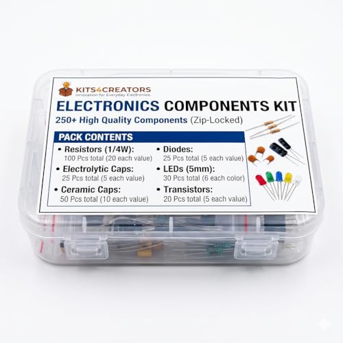 Image of Electronics Component Kit, 250+ Components, Resistors, LEDs, Capacitors, Diodes, Transistors