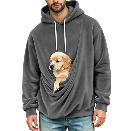 Men's Pet Pouch Hoodie Kangaroo Pocket Cat Dog Oversized Fall Sweatshirt - image 1