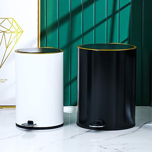 Garbage Can Creative Foot-Operated Trash Can With Lid Barrel-Shaped Stainless Steel Household Garbage Can Light Luxury Pedal Trash Bin Suitable For Kitchen And Bedroom ( Color : Black , Size : 12L ) #TOP4