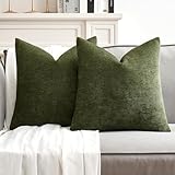 MIULEE Pack of 2 Olive Green Decorative Pillow Covers 18x18 Inch Soft Chenille Couch Spring Throw Pillows Farmhouse Cushion Covers for Home Decor Sofa Bedroom Living Room