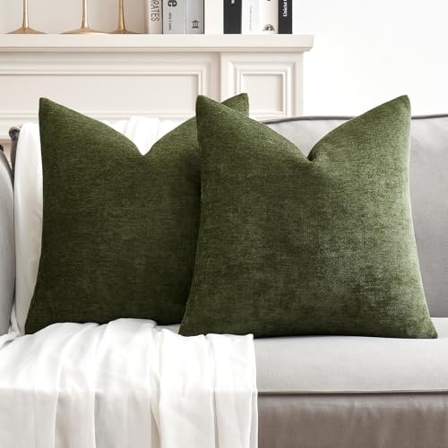 MIULEE Pack of 2 Olive Green Decorative Pillow Covers 18x18 Inch