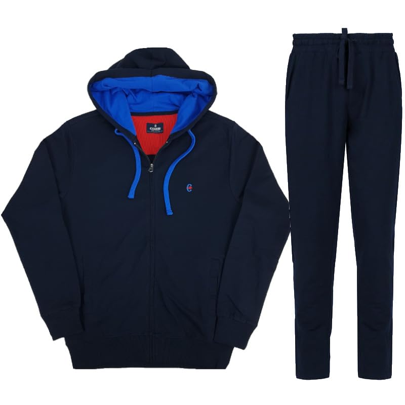 Coveri Tuta Uomo Completa da Ginnastica Cotone Garzato con Cappuccio Zip M L XL XXL 3XL (M - Blu)