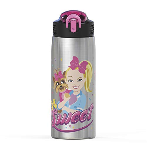 Zak Designs 27oz JoJo Siwa 18 8 Single Wall Stainless Steel Water Bottle with Flip-up Straw Locking Spout Cover, Durable Cup for Sports or Travel