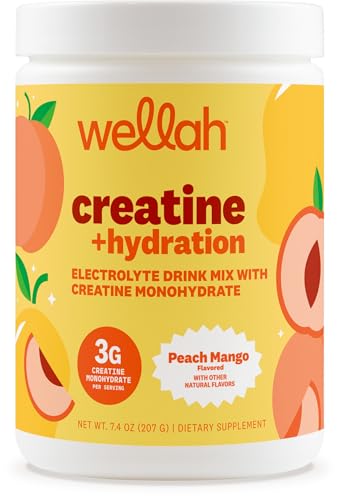 Image of Wellah Creatine + Electrolytes Powder (Peach Mango) 30 Servings - Hydration Drink Mix with 3g of Creatine Monohydrate