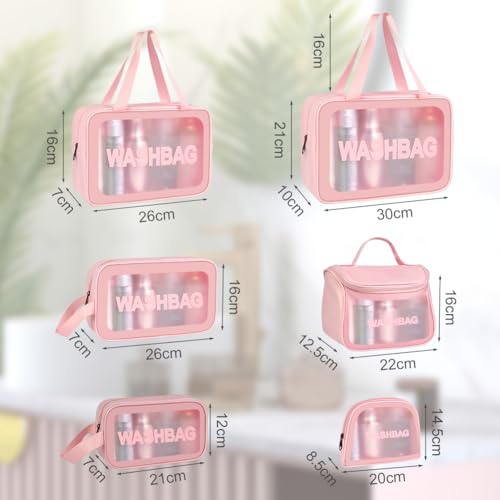 Aucuu 6PCS Clear Toiletry Bag, Wash Bag, Clear PU Makeup Bags, Waterproof Toiletry Travel Bags with Zipper Handle - Image 2