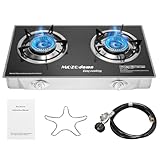 MOZODAWN 30000 BTU Two Burner Propane Stove Gas Stove, 2 Burner Propane Cooktop Outdoor Camping Stove with Auto Ignition with LPG Adapter Hose