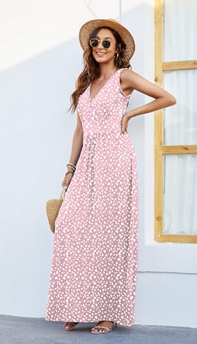 Image of AUSELILY Maxi Dresses for Women Summer Casual Sleeveless V Neck Wrap Dress | Sleeveless Long maxi dress with wrap V neck & side pockets, for formal cocktail, beach & casual daily wear