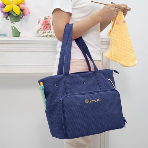 Image of MYBAGZING Large Yarn Tote Organizer - Corduroy Knitting Storage Holder for Yarn, Hooks & Accessories, Portable Craft Carryall for Crocheting Lovers, Mother's Day Gift