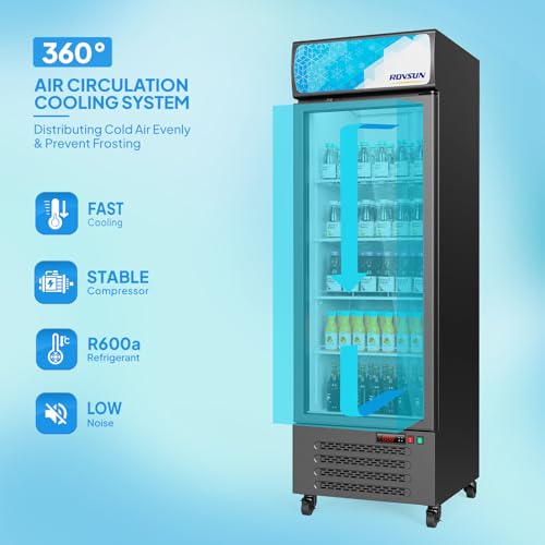 Image of ROVSUN 17 Cu.Ft Commercial Beverage Refrigerator ETL NSF, Slim Merchandiser Refrigerator Display Refrigerator Beverage Cooler Glass Door Fridge w /Adjustable Shelves LED Light for Bar Restaurant Cafe