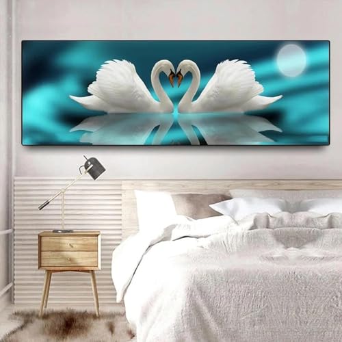 Affiche cygne coeur grand format moderne impression sur toile salon et chambre 30x90